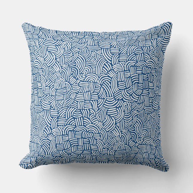 Coussin Abstrait 200923 - Blanc sur bleu Shibori (Recto)