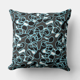 Coussin Abstrait 290523 noir, bleu ciel et blanc