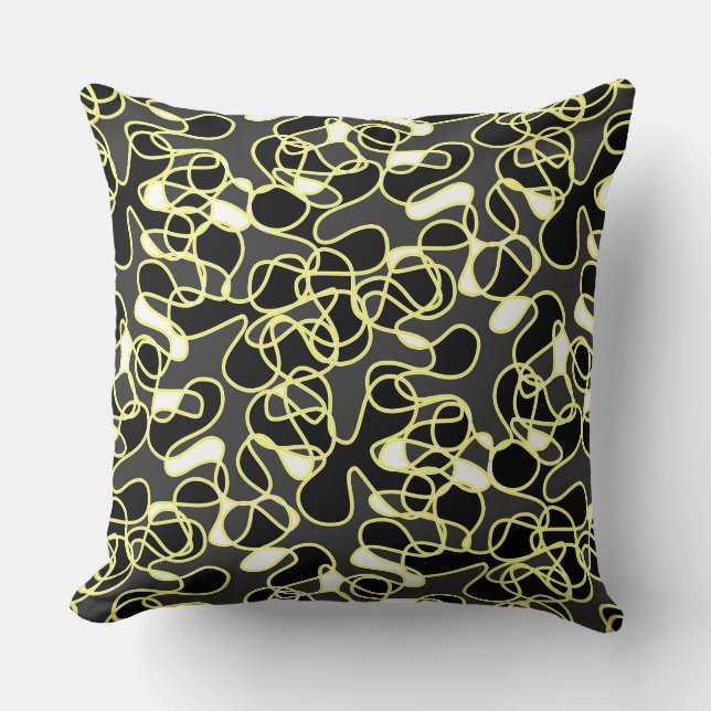 Coussin Abstrait 290523 Noir, Jaune et Blanc (Recto)