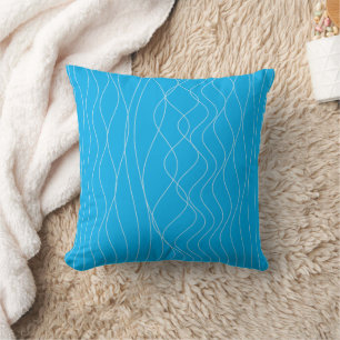 Coussin abstrait à rayures verticales ondulées ble