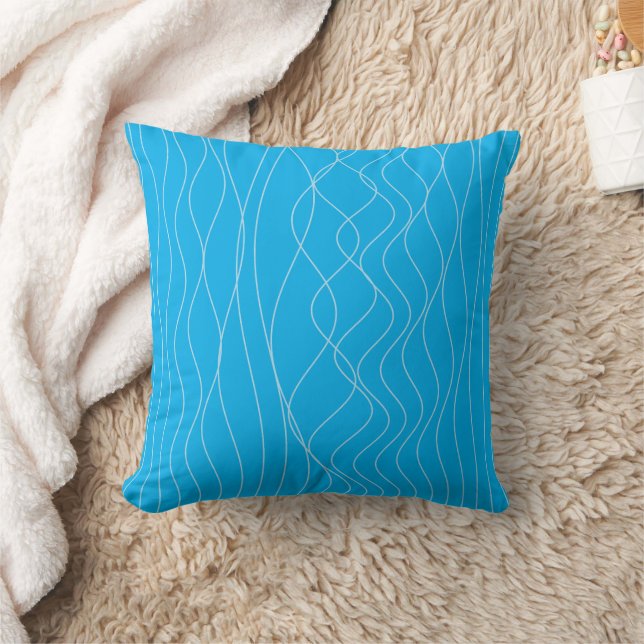 Coussin abstrait à rayures verticales ondulées ble (Couverture)