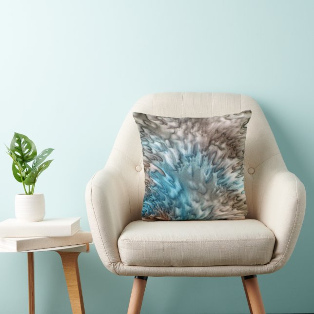 Coussin abstrait Aqua Taupe 'Splash 2' (Chaise)