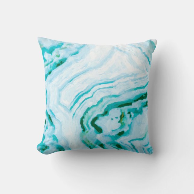 Coussin Abstrait Aqua Turquoise Agate Design Peinture (Recto)