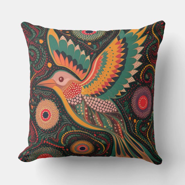 Coussin Abstrait aquarelle boho abstrait oiseau dot art (Recto)