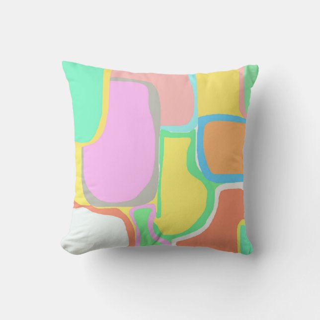 Coussin Abstrait Art Gris Blanc Jaune Turquoise Pastel (Recto)