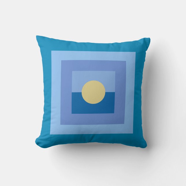 Coussin Abstrait Art Moderne Bleu Carré Cercle Jaune (Recto)