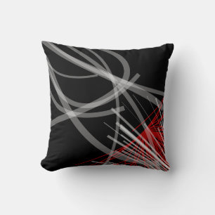 Coussin Abstrait artistique noir blanc gris et rouge