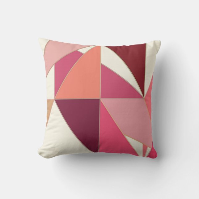 Coussin Abstrait au milieu du siècle - Triangles, rose coq (Recto)