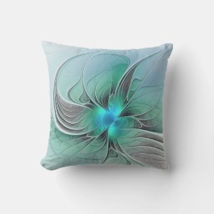 Coussin Abstrait avec bleu, art fractal moderne