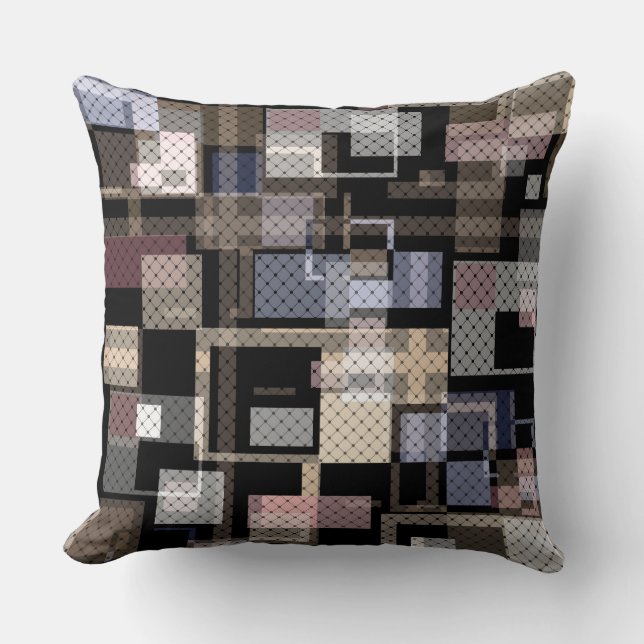 Coussin Abstrait, beige, noir, plaid (Recto)