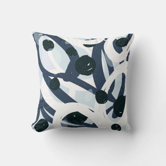 Coussin Abstrait bleu et marine brushstrokies peinture ill (Recto)