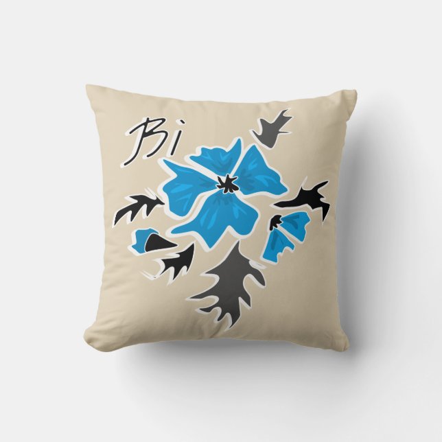Coussin Abstrait bleu moderne fleur gris noir feuille prin (Recto)