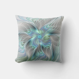 Coussin Abstrait Bleu Vert Papillon Imaginaire Fractal Art