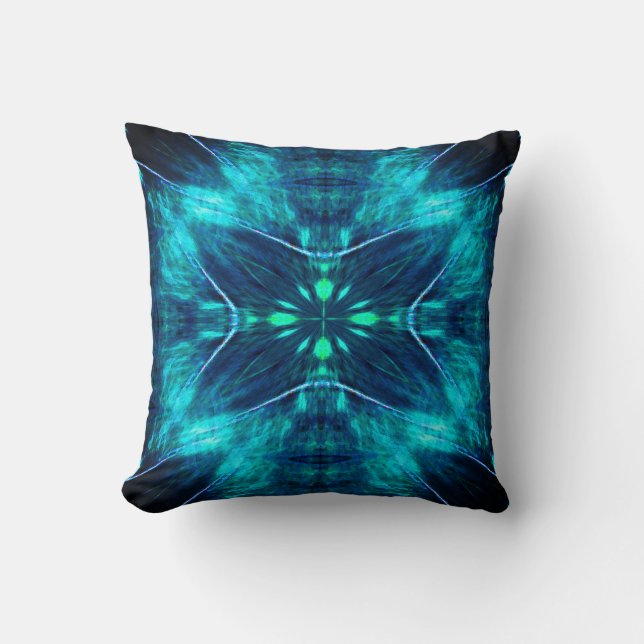 Coussin Abstrait Bloom Aqua et Blue Fractal Design (Recto)