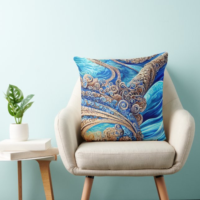 Coussin Abstrait Blue Ocean Waves Ornate Surrealism Art (Chaise)