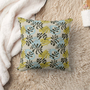 Coussin Abstrait Botanique Bohème Pastel Vert Bleu