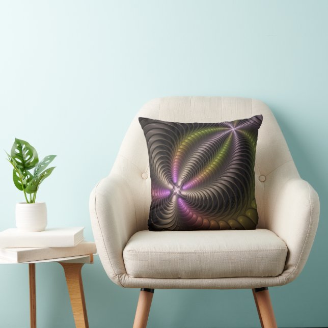 Coussin Abstrait brillant Trippy coloré 3D Fractal Art (Chaise)