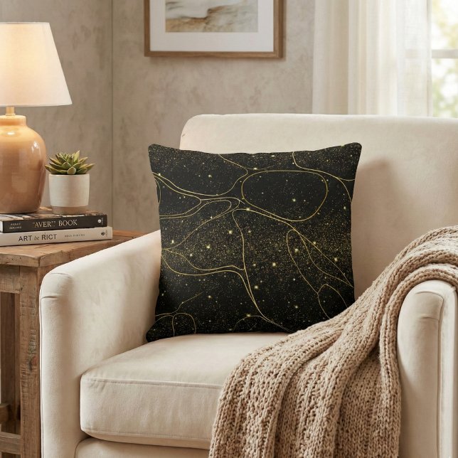 Coussin Abstrait céleste noir et or élégant (Créateur téléchargé)