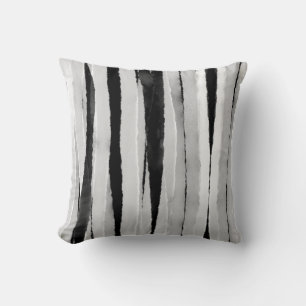 Coussin abstrait chic moderne rayures gris et noir