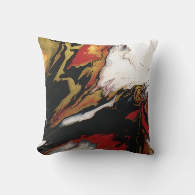 Coussin Abstrait Chic Red Black Gold avec dos noir (Recto)