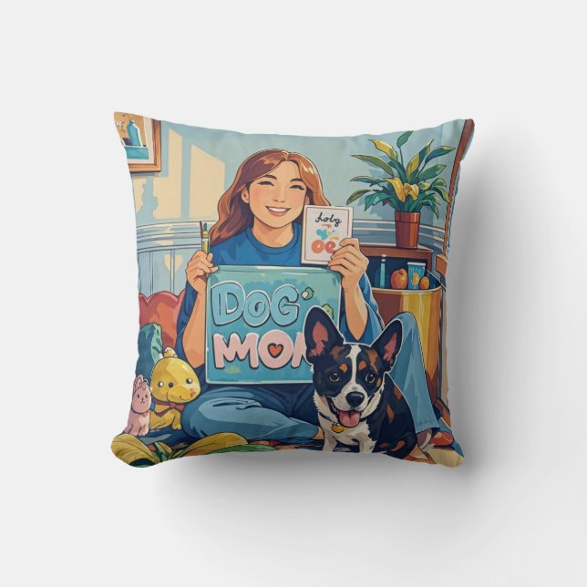 Coussin Abstrait Chien Cartoon maman chiot (Recto)