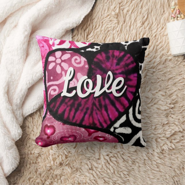 Coussin Abstrait coeur d'amour rose Floral Pois noir (Couverture)