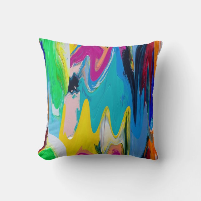Coussin Abstrait coloré, aquarelle flou de mouvement. (Recto)
