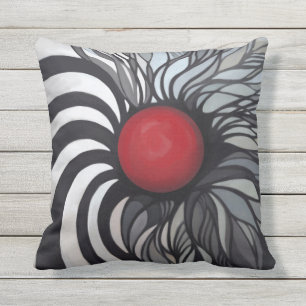 Coussin Abstrait, contemporain, cercle rouge, noir, blanc