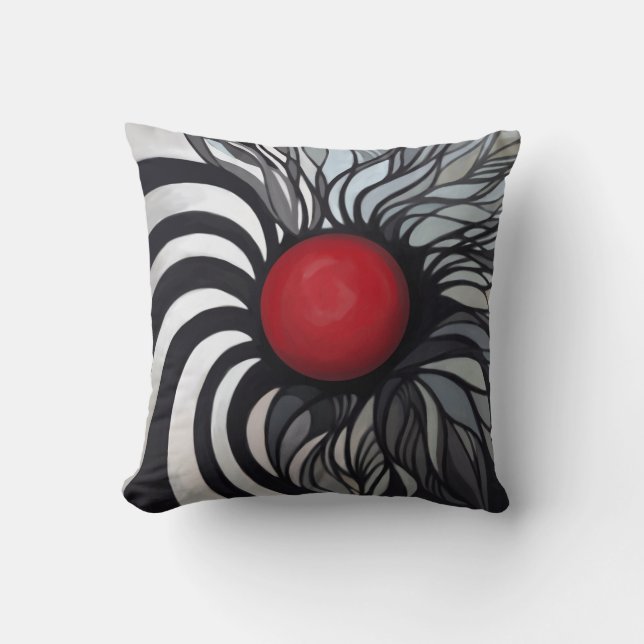 Coussin Abstrait, contemporain, cercle rouge, noir, blanc (Recto)