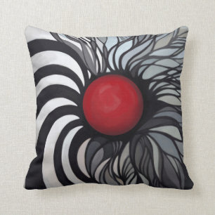 Coussin Abstrait, contemporain, cercle rouge, noir, blanc
