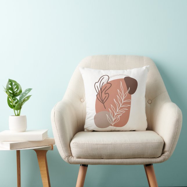Coussin Abstrait Couleurs Neutres Beige Brun Bohème (Chaise)