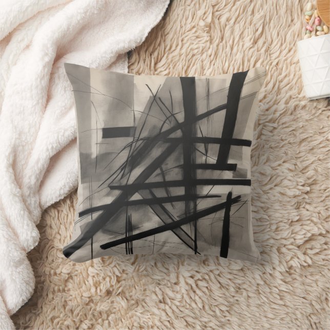 Coussin Abstrait croquis de charbon gras lignes (Couverture)