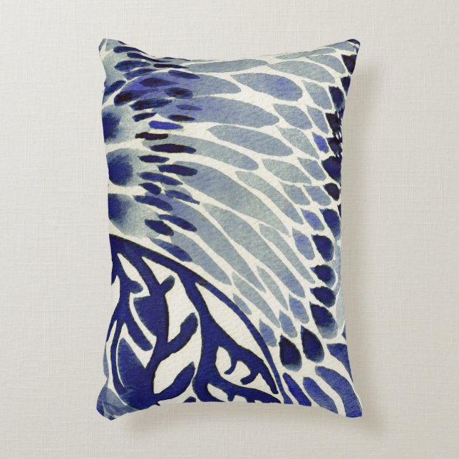 Coussin abstrait d'accent d'aquarelle de bleu et (Devant(Vertical))