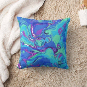 Coussin Abstrait Dans Le Blues, Les Verts Et Les Purples