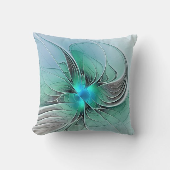 Coussin Abstrait De Bleu, Art Fractal Moderne (Recto)