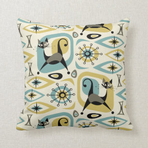 Coussin Abstrait de chats du milieu du siècle
