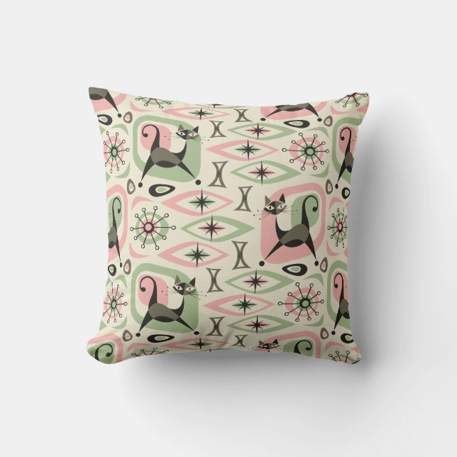 Coussin Abstrait de chats du milieu du siècle (Recto)