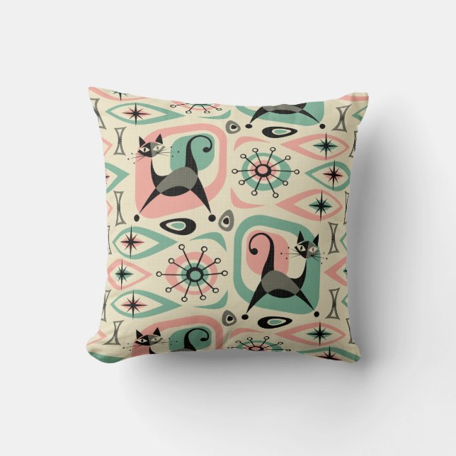 Coussin Abstrait de chats du milieu du siècle (Recto)