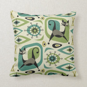 Coussin Abstrait de chats du milieu du siècle - Lime Turqu