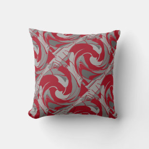 Coussin Abstrait de rotation diagonale gris-rouge foncé