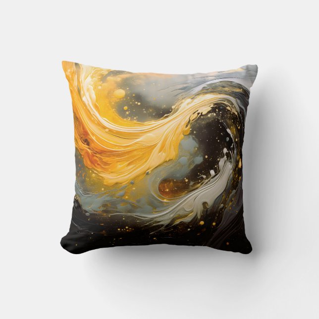 Coussin Abstrait Doré Marbre Moderne Vagues (Recto)