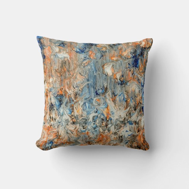 Coussin Abstrait en bleu et orange (Recto)