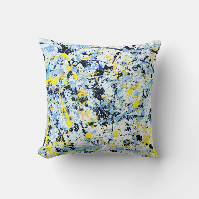 Coussin Abstrait en bleu, jaune et noir (Recto)