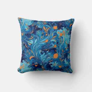 Coussin Abstrait en floral bleu et orange