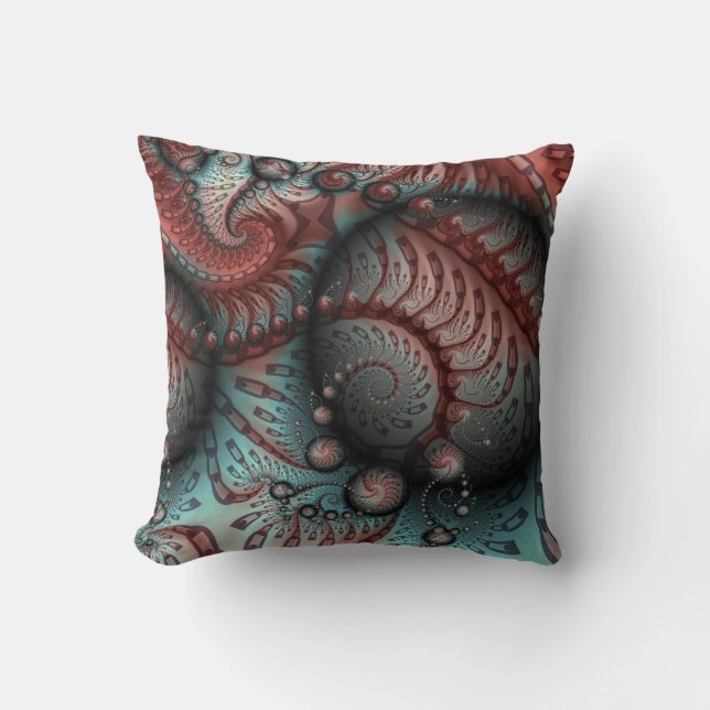 Coussin Abstrait Fantaisie Vive Art Fractal Brun Bleu (Recto)