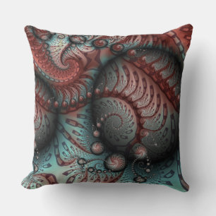 Coussin Abstrait Fantaisie Vive Art Fractal Brun Bleu