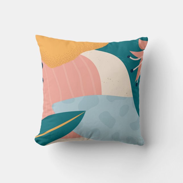Coussin Abstrait Feuille tropicale Art moderne Corail Turq (Recto)