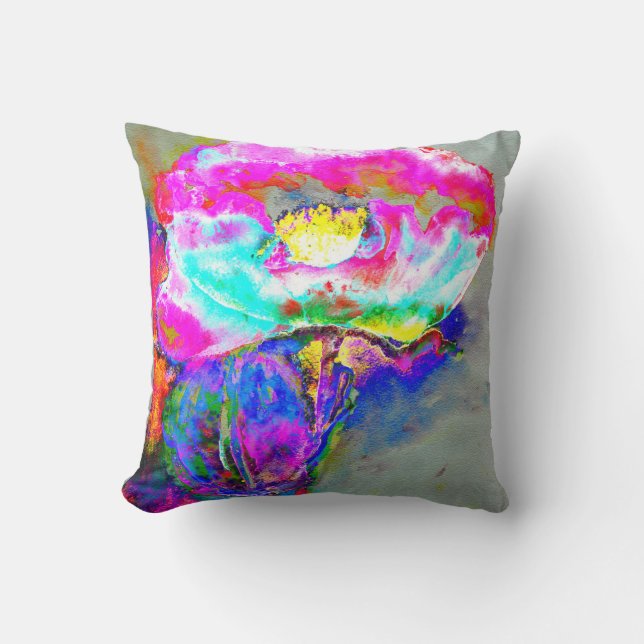 Coussin Abstrait floral aquarelle rose sarcelle (Recto)
