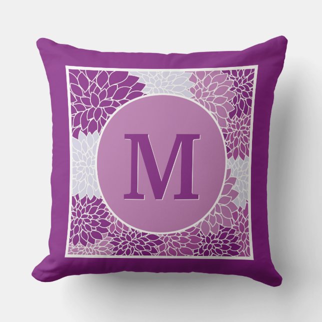 Coussin Abstrait Floral Moderne Lettre Initiale Violet (Recto)