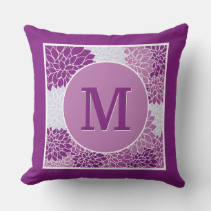 Coussin Abstrait Floral Moderne Lettre Initiale Violet Mon